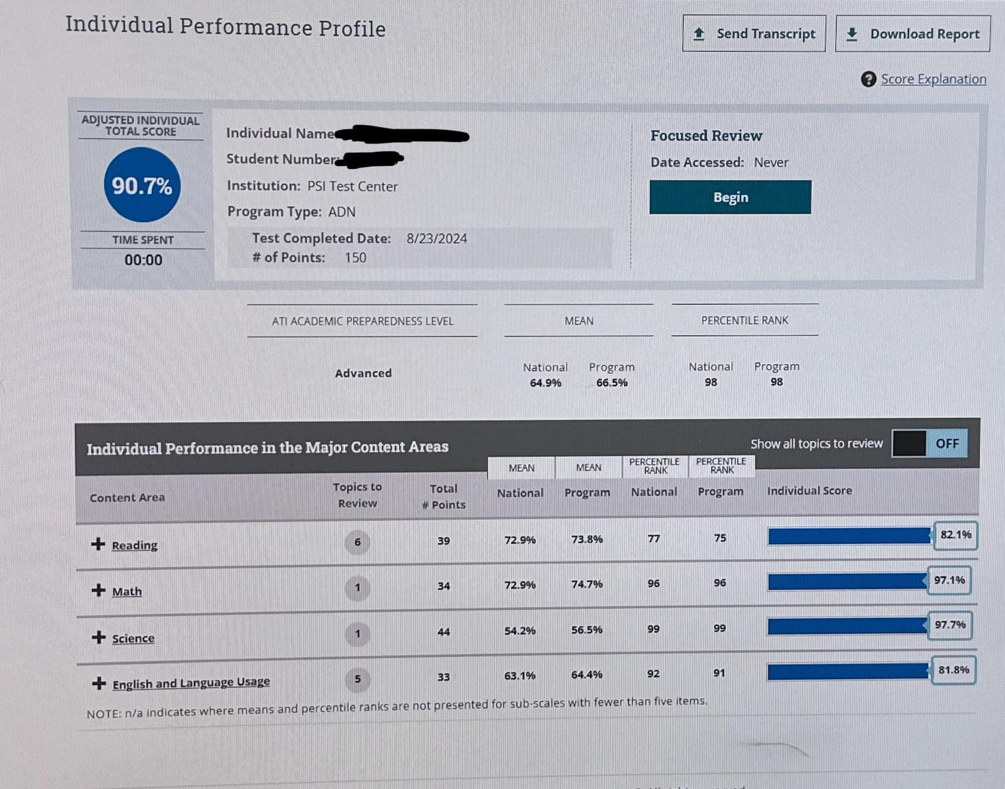 TEAS Exam Result 90